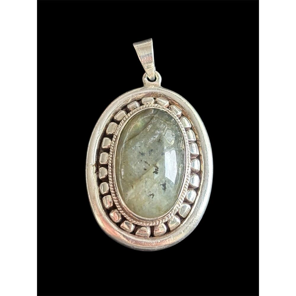 Sterling Silver Polished Labradorite Statement Pendant 925 Boho